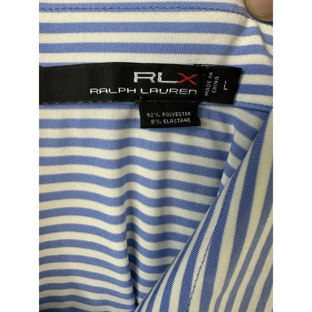 RLX Ralph Lauren Polo Golf Shirt Men Large Blue White Striped Performance Golfer